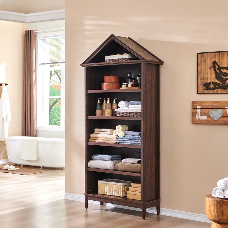 Tall Bathroom Cabinet with Adjustable Shelves - Engineered Wood, Brown, 75.9"