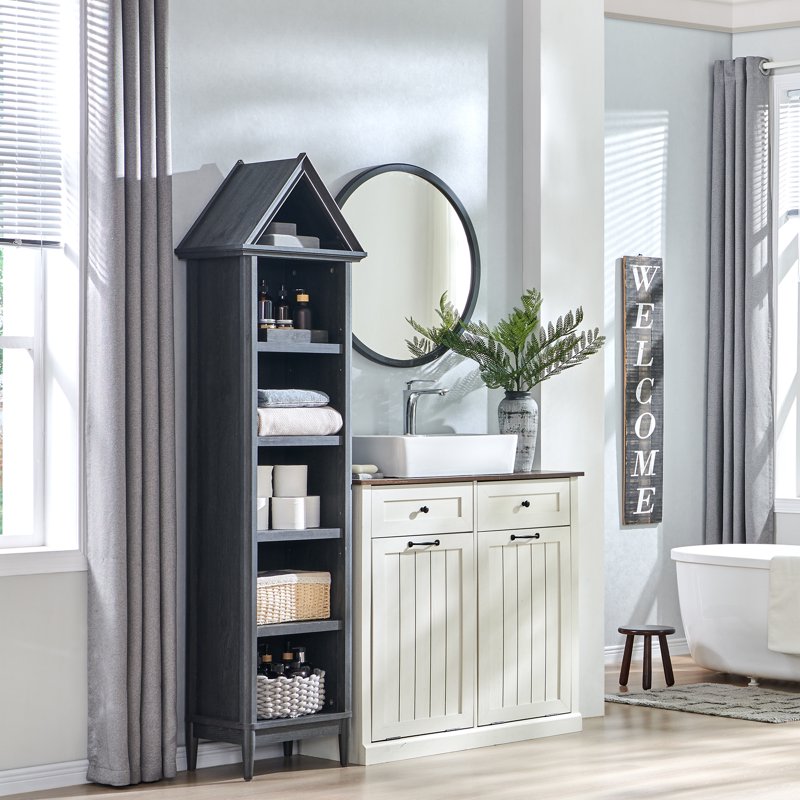 Tall Bathroom Cabinet 75.9" with Adjustable Shelves - Grey Engineered Wood