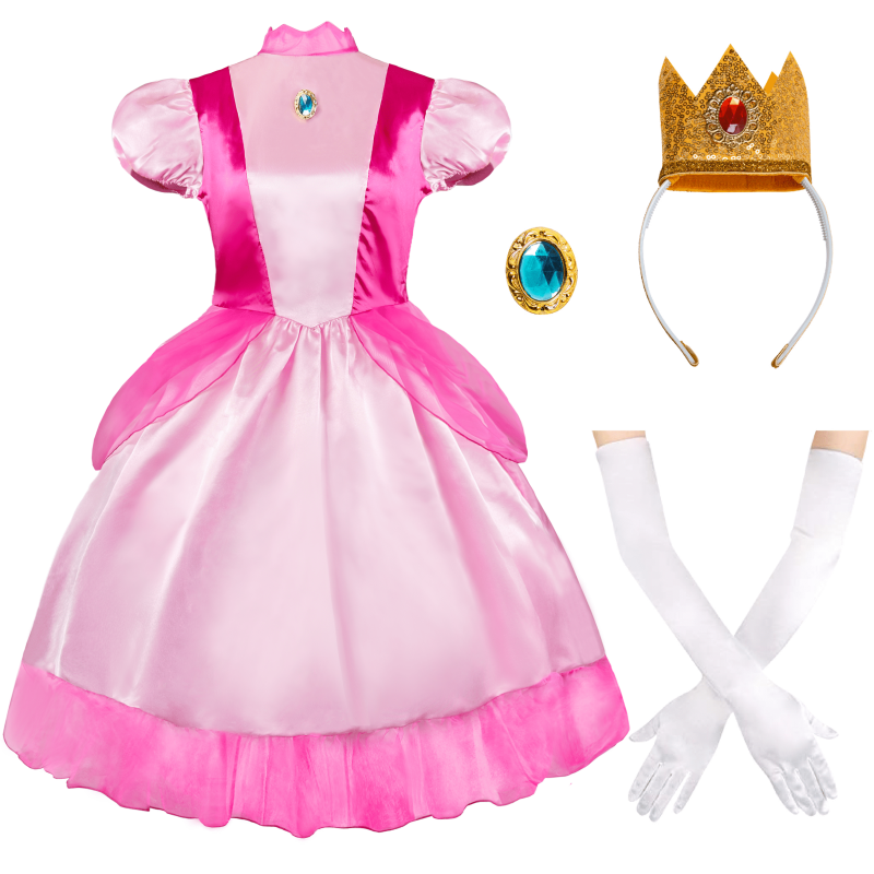 IKALI Women's Princess Costume Set - Pink Satin Dress, Crown, Gloves, L - Adult Cosplay