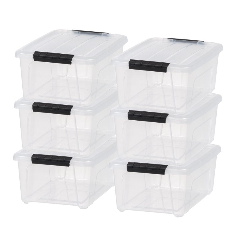 13.5 Qt Plastic Storage Bins with Lids - Stackable Totes, 6 Pack