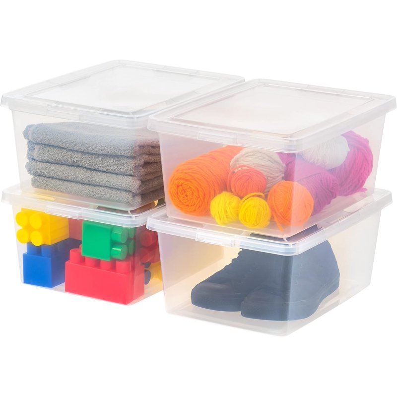 17 Qt Clear Plastic Storage Box Set - Stackable Bin with Lid, 4 Pack - IRIS