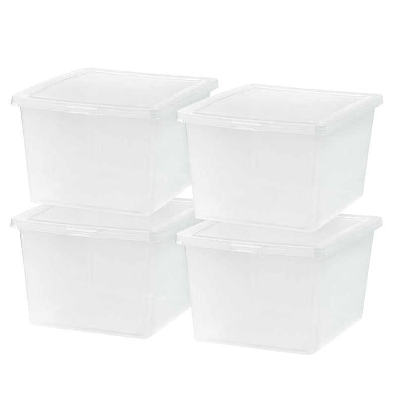 IRIS 25 Qt Clear Storage Box 4 Pack - Stackable Plastic Bin with Lid, Model 24.5 Qt