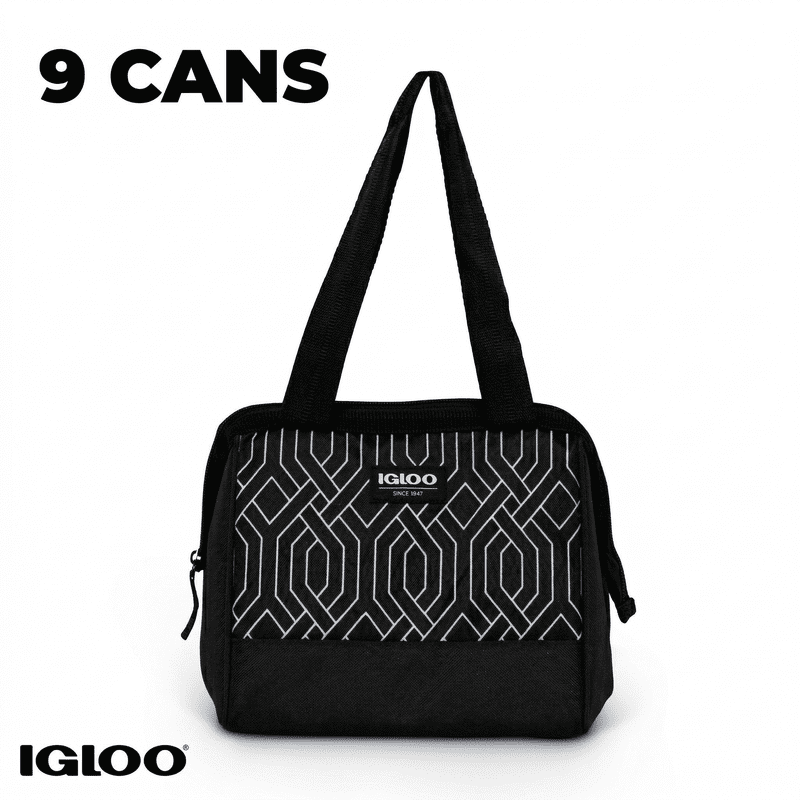 Insulated Lunch Tote Cooler Bag - 9 Can Capacity - Black & White