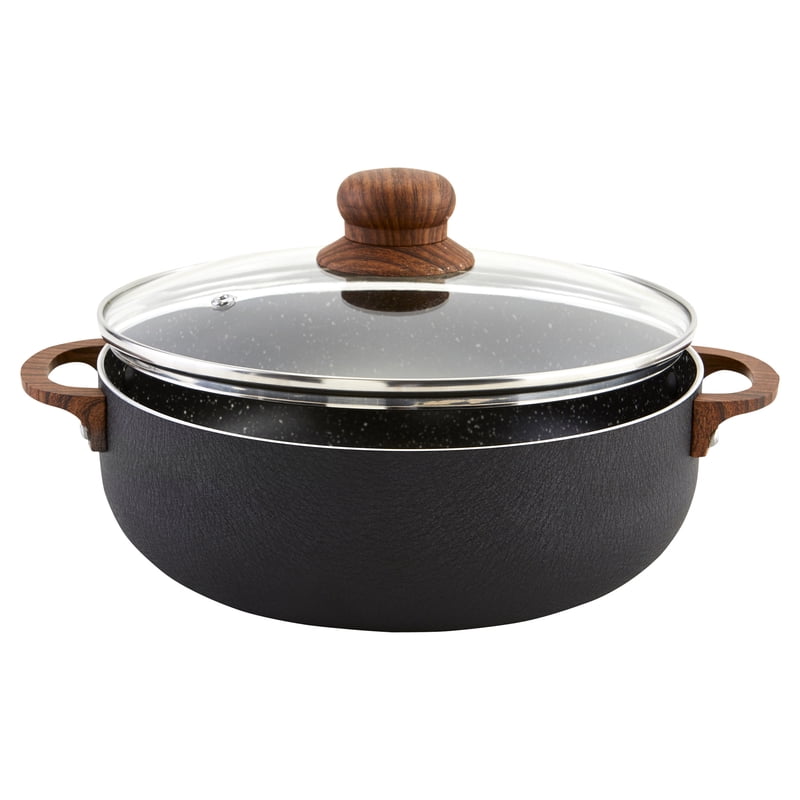 6.9qt Nonstick Aluminum Caldero with Glass Lid & Wood Look Handles