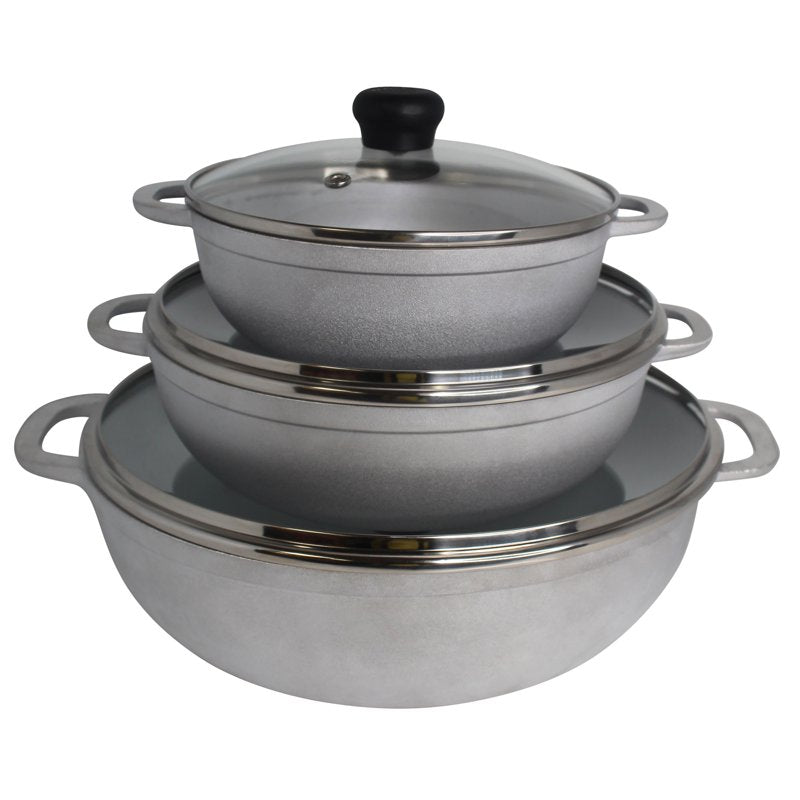 3-Piece Cast Aluminum Caldero Set with Glass Lids - 1.5/2.5/5.2Qt