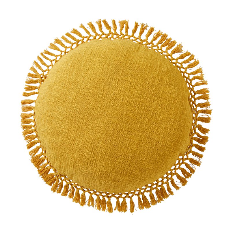 Boho Round Cotton Decorative Pillow with Tassels - Solid Print, 20 Inch