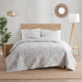 Twin Reversible Bohemian Quilt Set with Abstract Floral Pattern - Grey & White