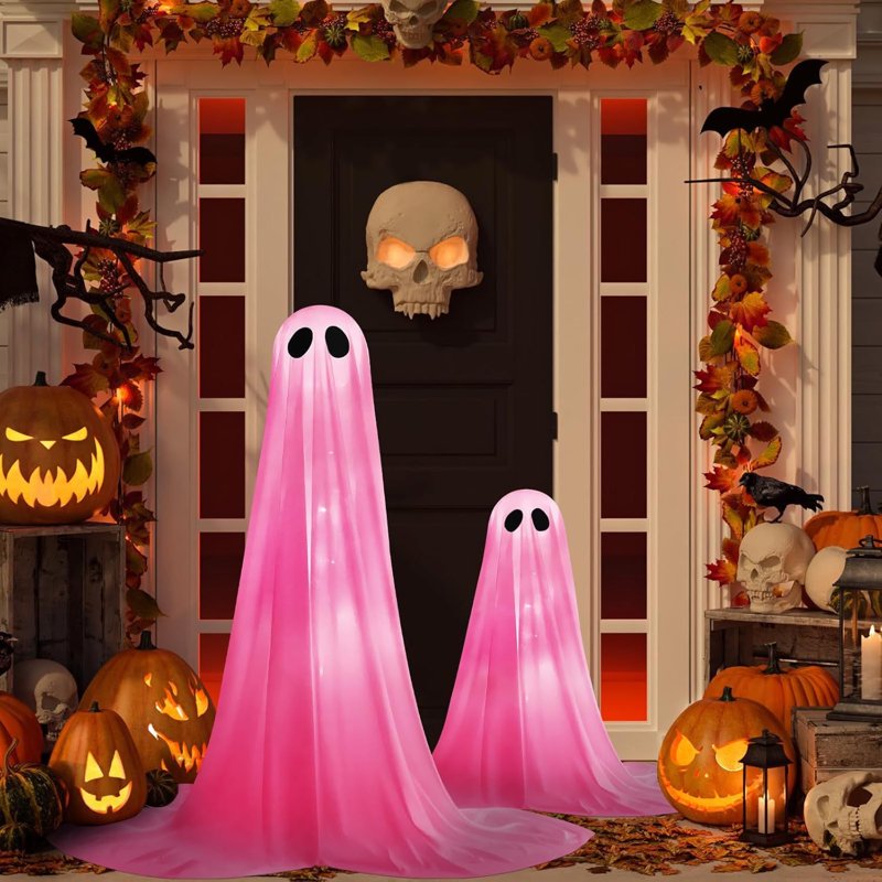 Inflatable Ghost Halloween Decor with LED Lights - Outdoor Yard & Porch Decorations