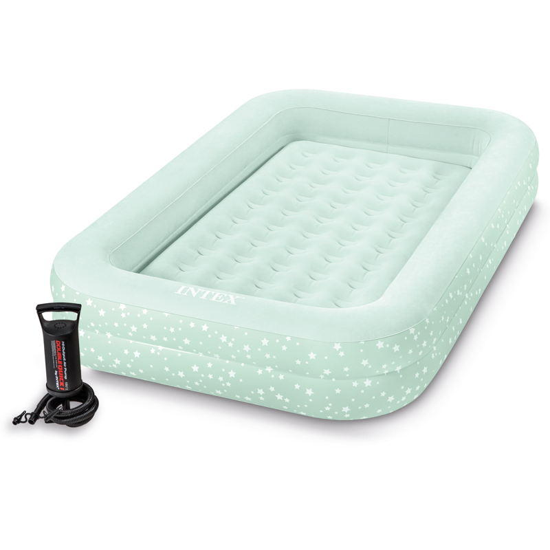 Kids Travel Air Mattress with Raised Sides & Hand Pump - Portable Inflatable Bed