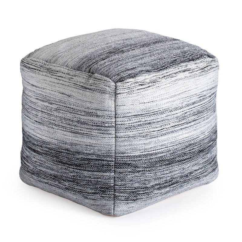 20-Inch Gray & Ivory Pouf Ottoman with Black & Ivory Variant