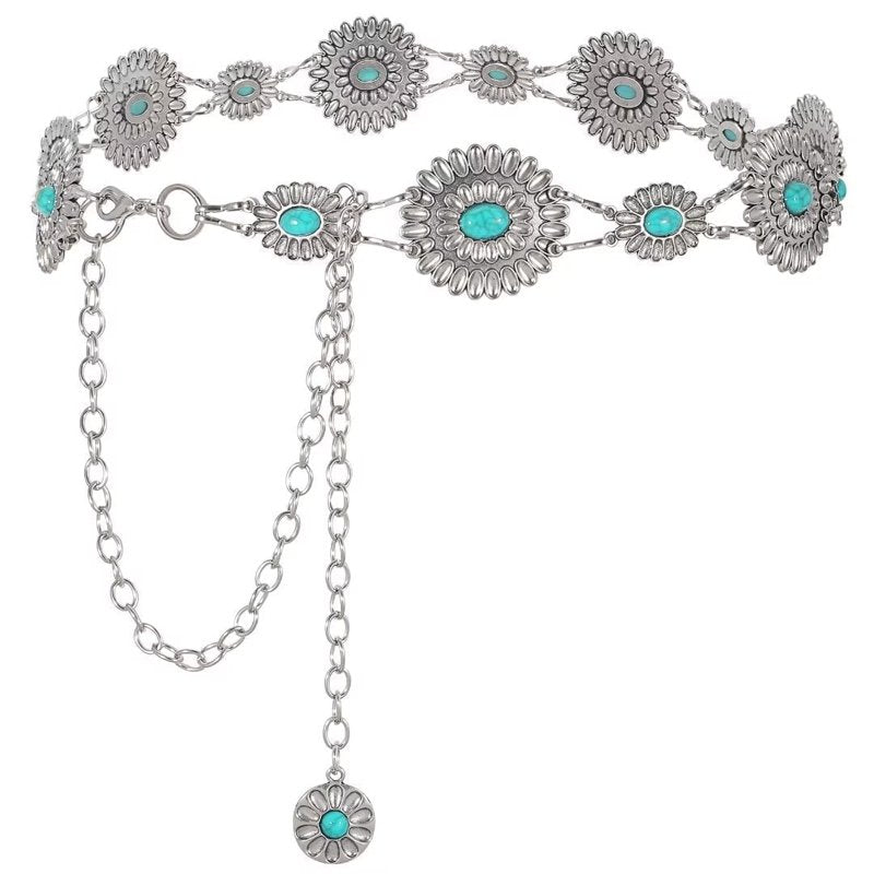 Western Chain Belt for Women Cowgirl Waist Belt for Dresses & Jeans - Green, 130CM