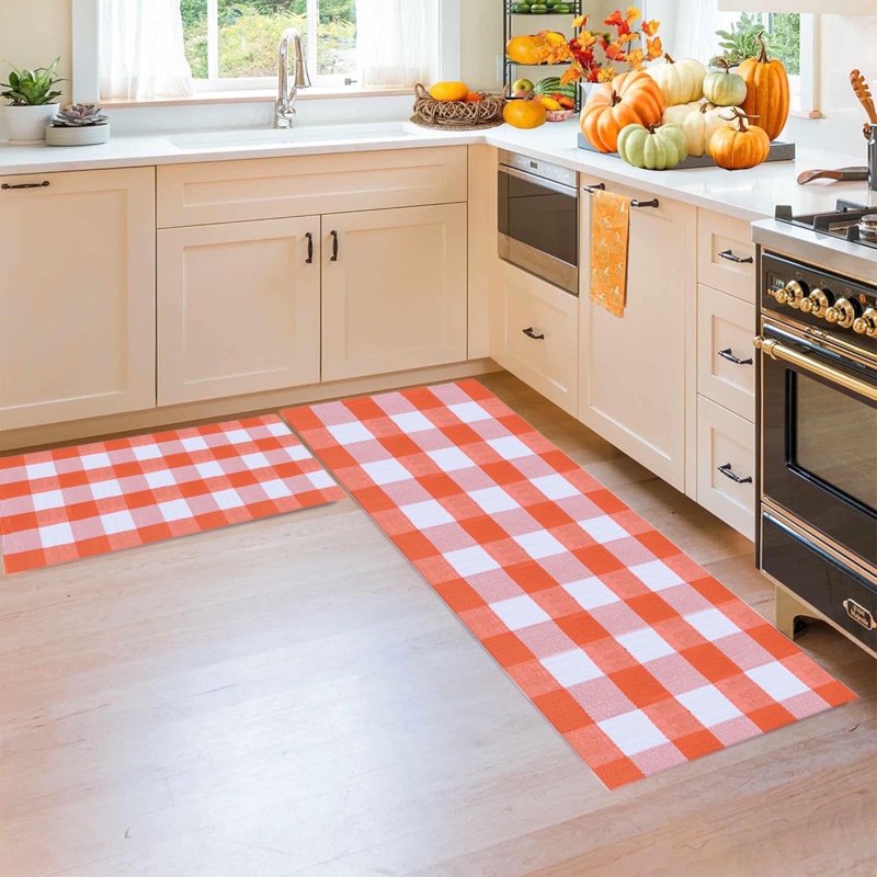 Halloween Checkered Outdoor Door Mat Set - Fall Farmhouse Entryway Rug 05#A