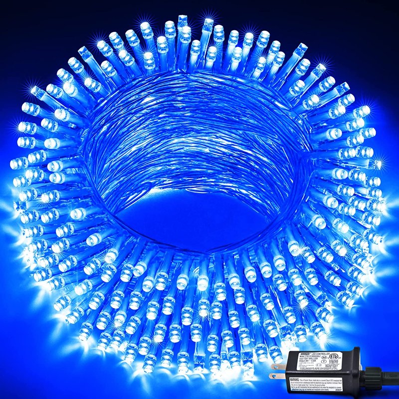 Blue LED Christmas String Lights 33ft 100 Bulbs Indoor Outdoor 8 Modes