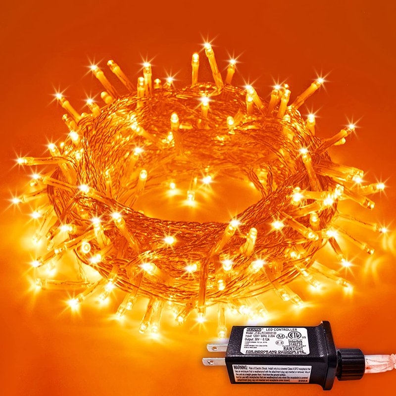 Orange Halloween String Lights 200 LEDs, Outdoor Indoor Connectable Fall Decor