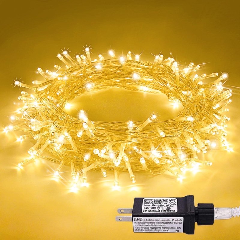 Connectable Warm White Christmas String Lights 33ft 100 LEDs Indoor Outdoor