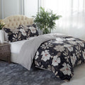 Queen Duvet Cover Set with Zipper & Corner Ties - Microfiber, Imperial White Flower
