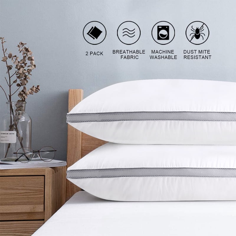 Down Alternative King Bed Pillow with Cotton Cover & Gusset - 2 Pack, 20x36, Hypoallergenic