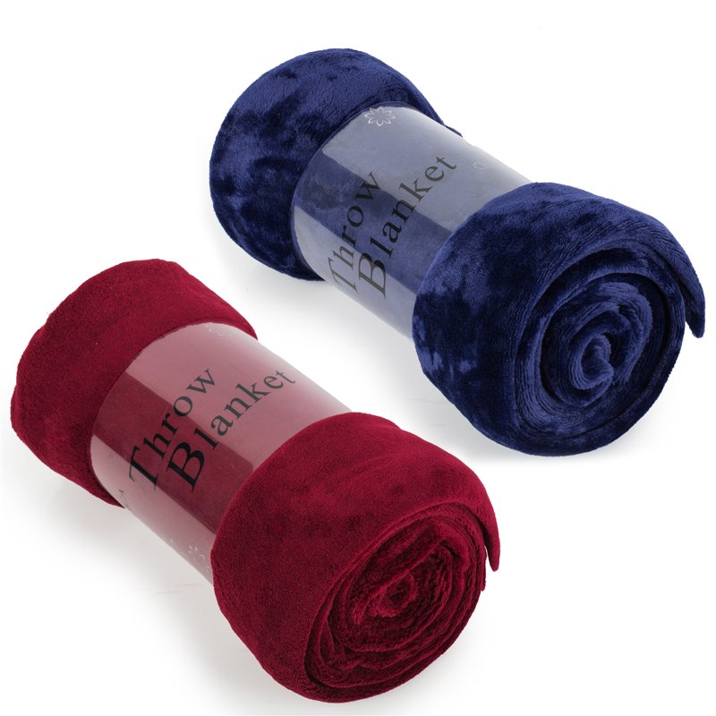 Fleece Throw Blanket Set - Soft Cozy 50x60 Inches, 2 Pack - Navy & Burgundy