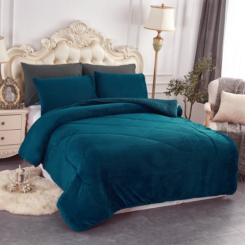 Queen Sherpa Fleece Bed Blanket 3-Piece Set - Teal, Thick & Warm