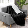 Sherpa Fleece Throw Blanket - Soft Warm Plush Bed Sofa Couch Cover - Black Variation