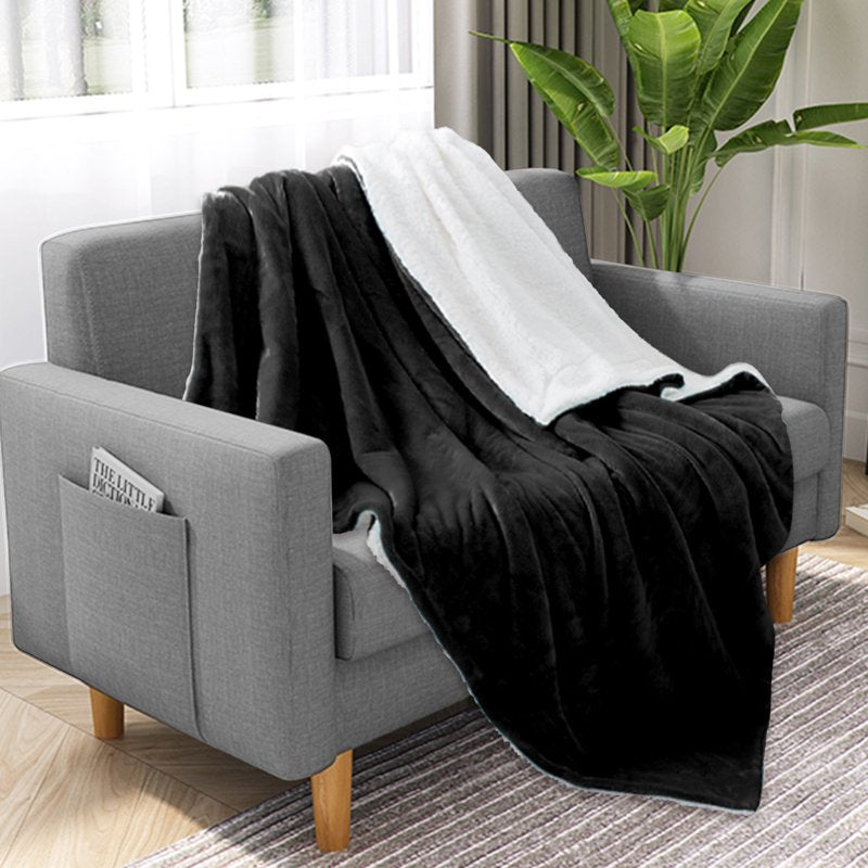 Sherpa Fleece Throw Blanket - Soft Warm Plush Bed Sofa Couch Cover - Black Variation