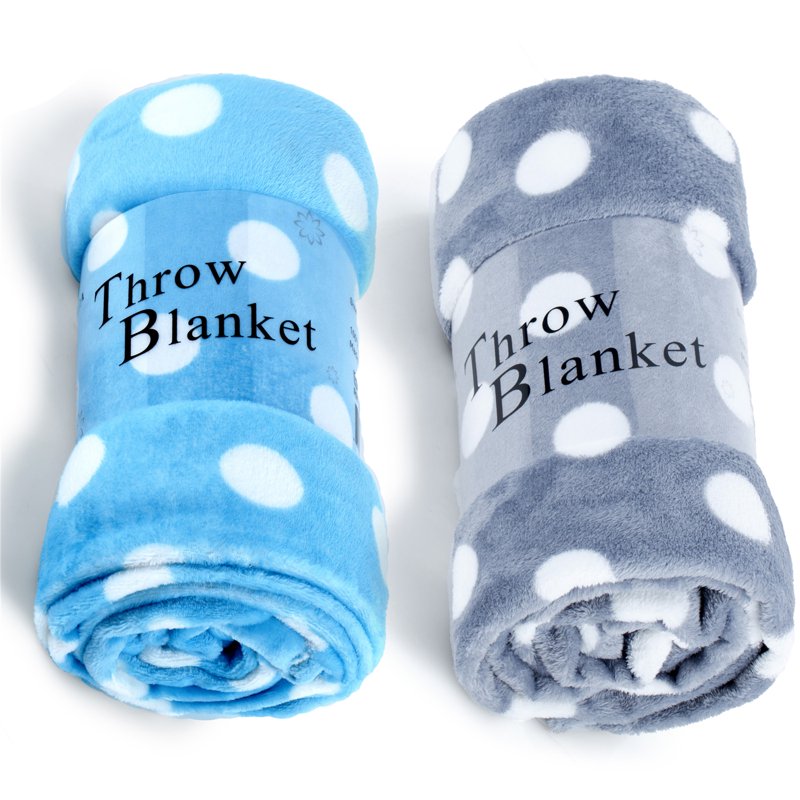 Fleece Throw Blanket Set - 50x60 Inch Cozy Plush Nap Blankets - Blue & Grey Dot Design - 2 Pack