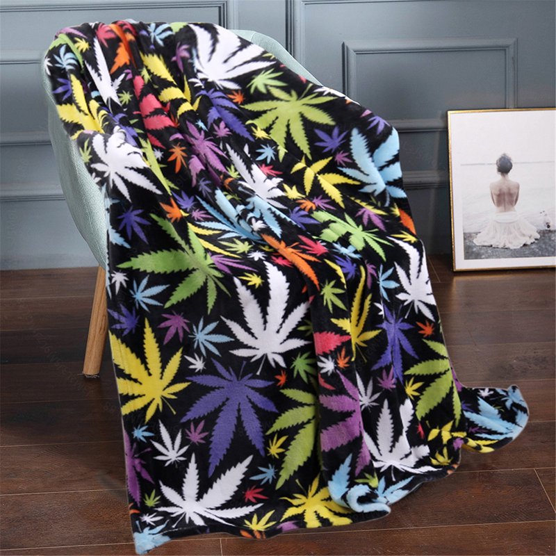 Soft Cozy Fleece Throw Blanket with Colorful Leaves Design - 50x60 Inches