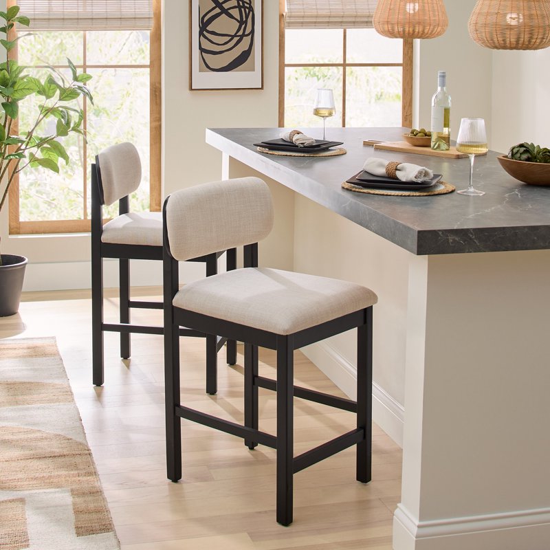 Juliet Counter Stools Set of 2 - Black & Cream - 25" Height