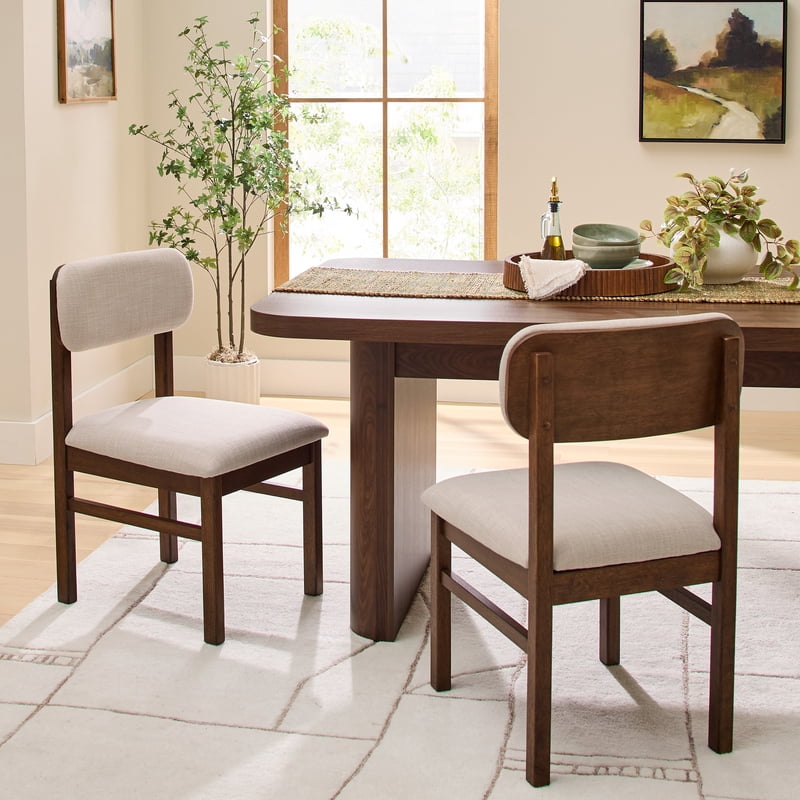 Juliet Dining Chairs Set of 2 - Walnut and Cream Upholstered