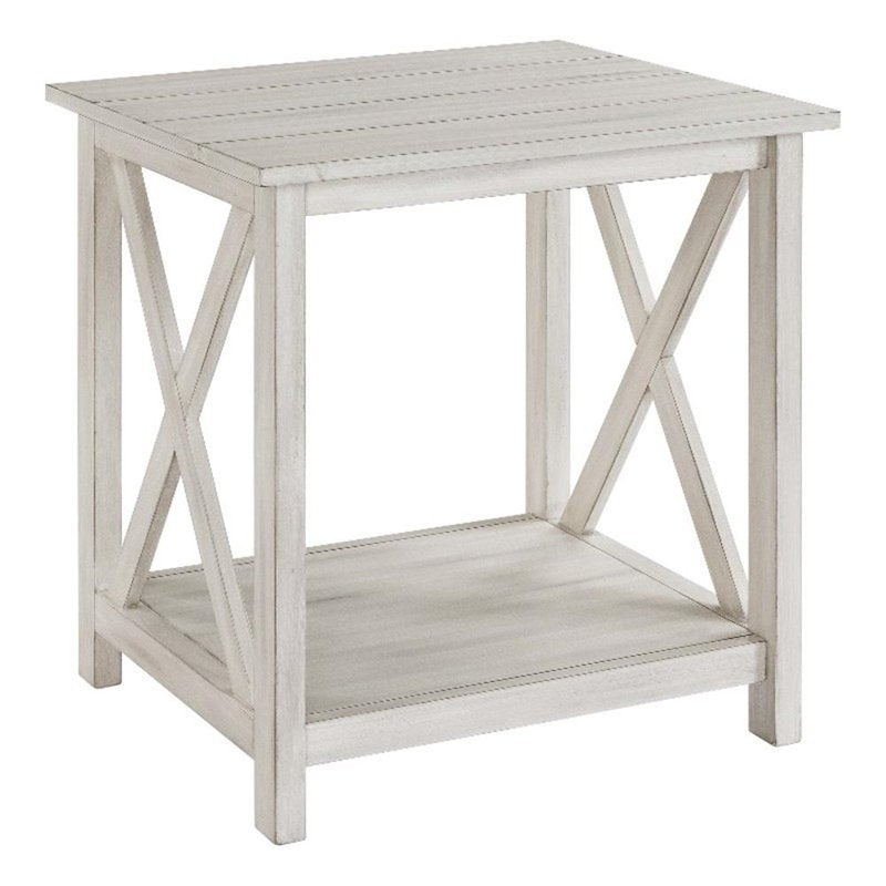Antique White Wood End Table with Decorative X Base