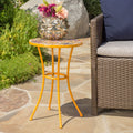 Outdoor Ceramic Tile Side Table with Iron Frame - Yellow