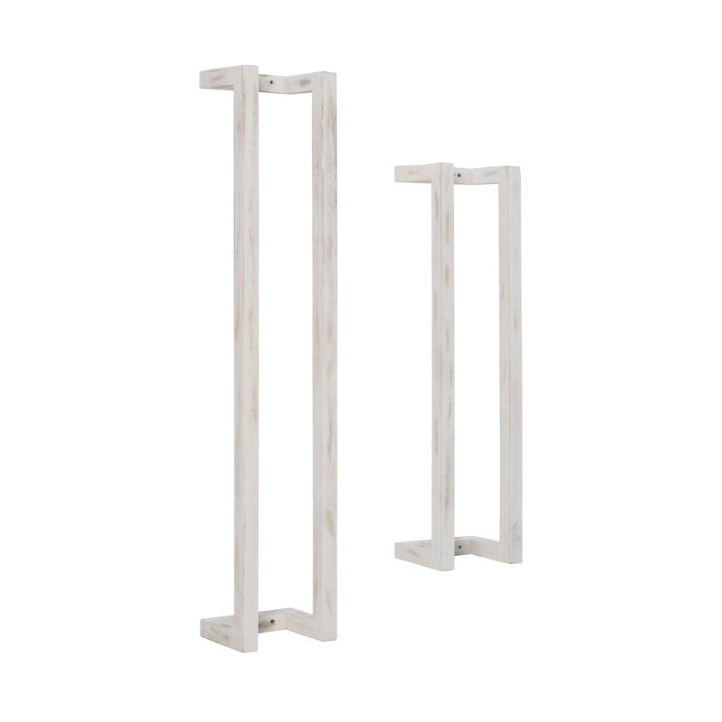 Set of 2 White Wooden Wall-Mounted Bathroom Towel Racks