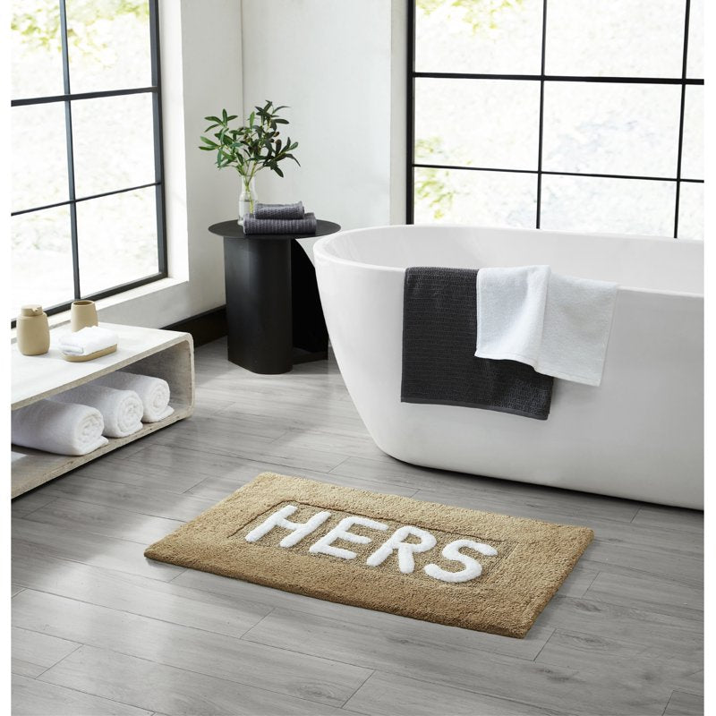 Jean Pierre "Hers" 21"x34" Cotton Bath Rug, Linen