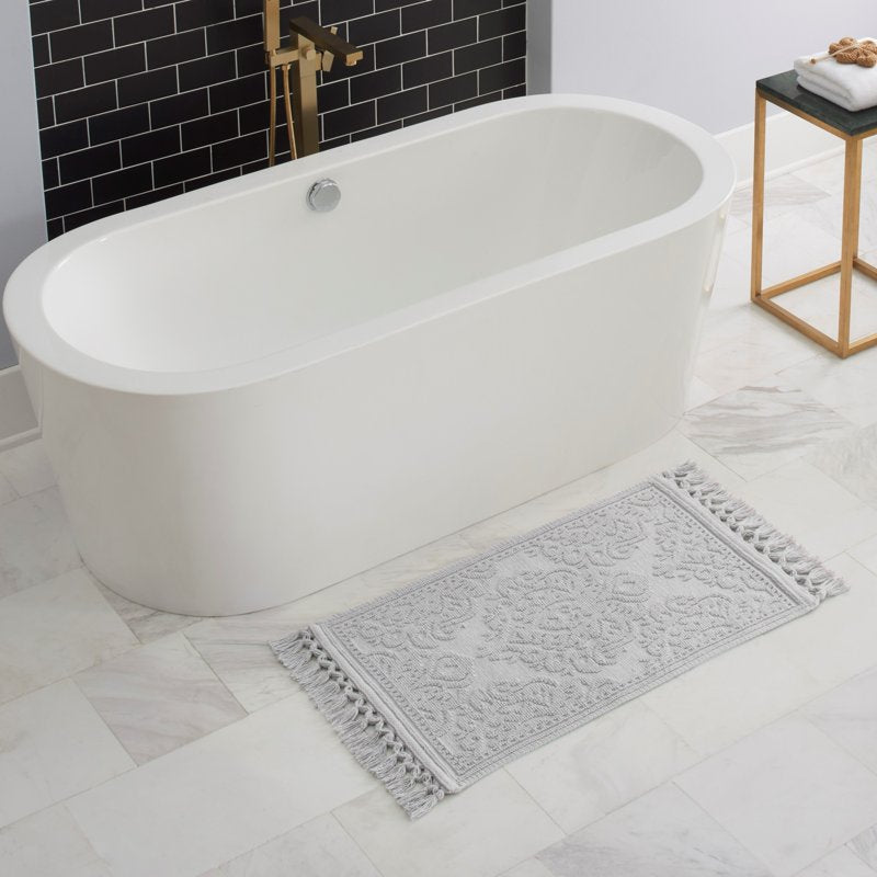 Cotton Fringe Bath Rug - Light Grey 21 x 34 in. Bohemian Style