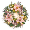 22-Inch Pre-Lit Christmas Wreath with Rose Gold Balls & Poinsettia - Indoor Outdoor Decor