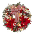 24 Inch Lighted Christmas Wreath with Timer & Red Snow White Variation