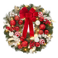24 Inch Lighted Christmas Wreath with Timer - Red & White Holiday Decor with 20 LED Lights