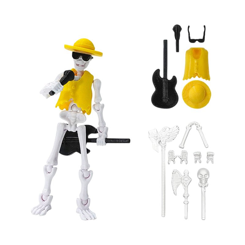 Stress Relief Skeleton Doll Toy with Weapons - Creative Desk & Backpack Decor