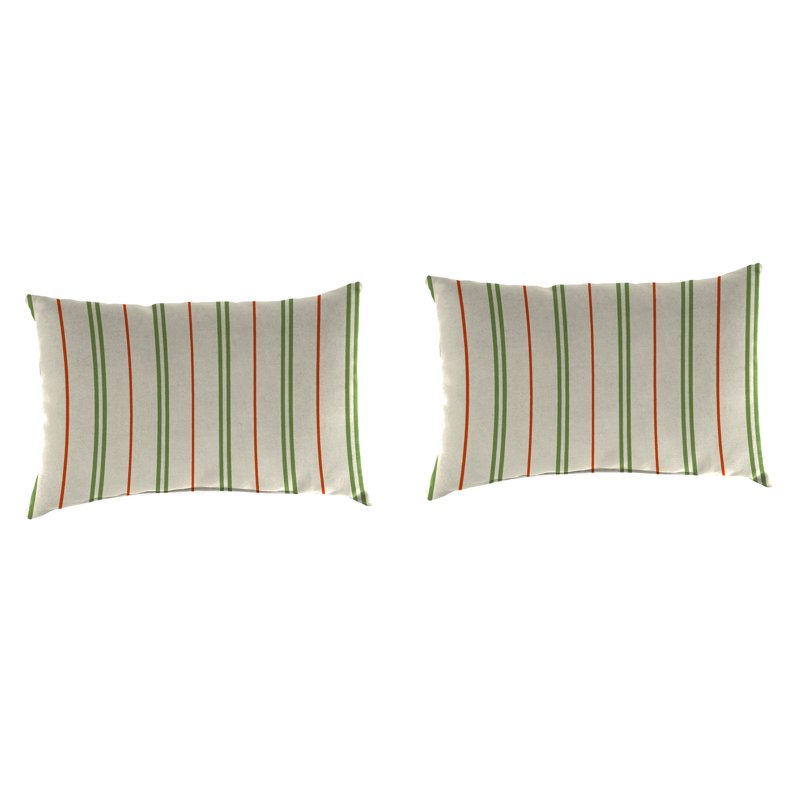 Outdoor Lumbar Throw Pillow Set - Gallan Cedar Grey Stripe, 12x18 Inches, 2 Pack