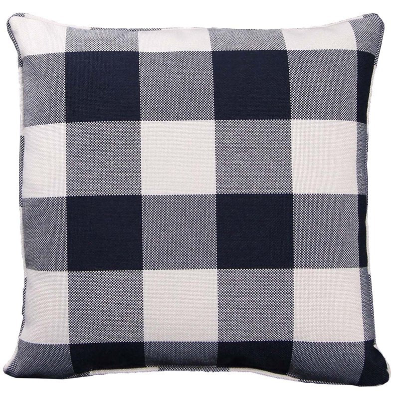 Indoor 18x18 Navy and Cream Buffalo Check Throw Pillow with Welt