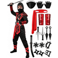 Kids Ninja Costume for Halloween - Boys Dragon Jumpsuit Set with Accessories, Red, Size L (10-12yrs)