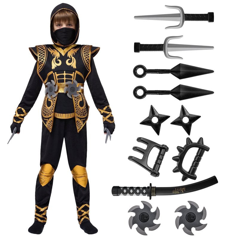 Kids Golden Ninja Costume for Toddler Boys Halloween Dress Up - Variation L (10-12 Years)