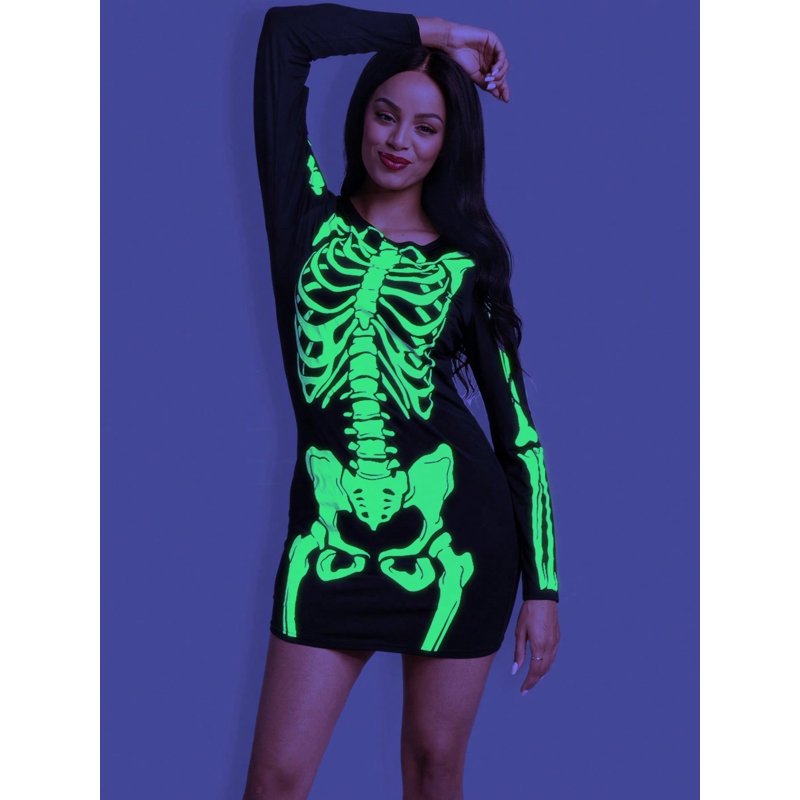 Skeleton Dress for Women M - Glow in the Dark Halloween Costume Cosplay
