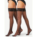 Joyspun Women's Rhinestone & Back Seam Thigh High Stockings - Black Plus Size 2-Pack