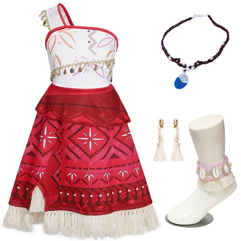 Girls Princess Costume Dress with Accessories for Halloween Birthday Party - Red 4T (3-4 Years)