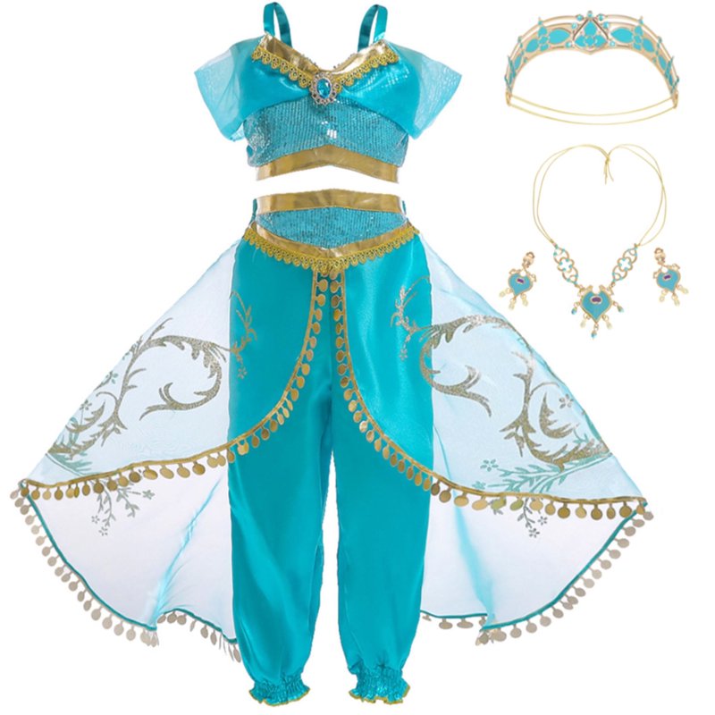 Girls Princess Costume Dress with Accessories 120cm - Blue, Green Variation of A055
