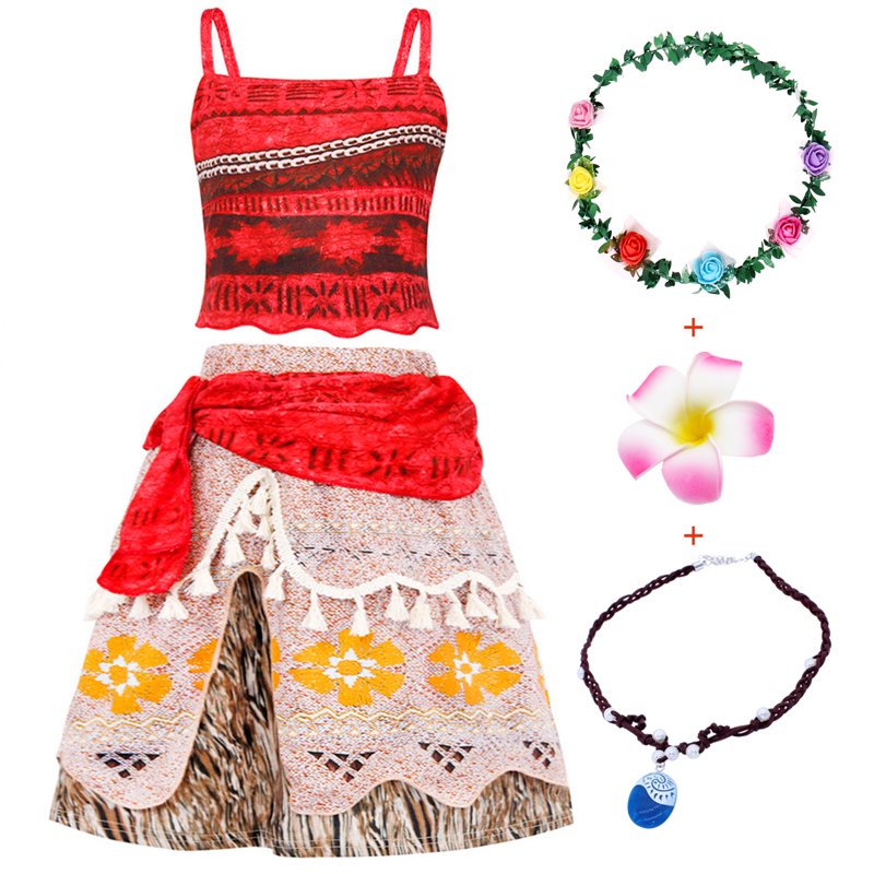 Girls Princess Costume Set Two-Piece Crop Top & Skirt - Red, 5-6 Years, D001 Variation