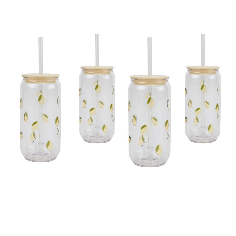 18oz Lemon Can Sipper Tumbler with Straw Set - 4 Pieces