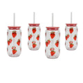 18oz Embossed Strawberry Can Sipper Tumbler with Straw Set - 4-Piece