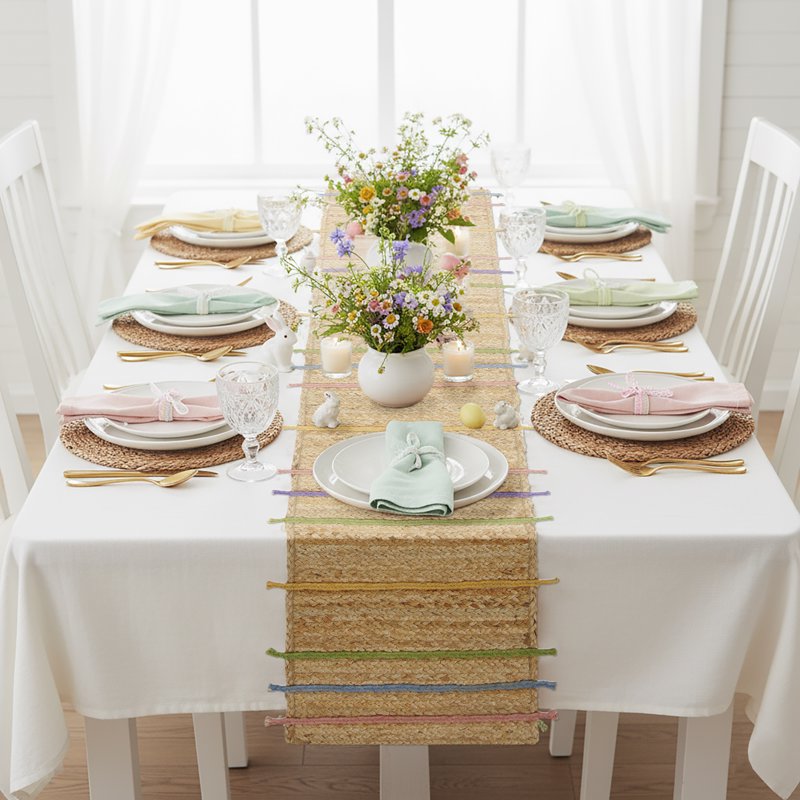 Jute Braid Table Runner - 14" x 90" - Natural Multicolor
